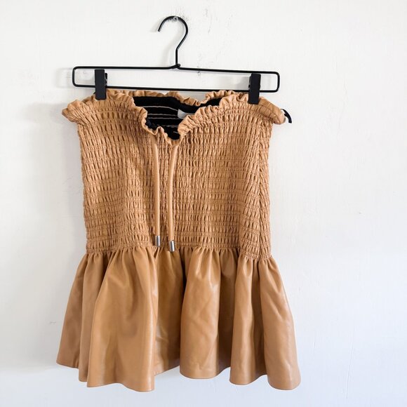 NEW A.L.C. Tan Jenny Faux Leather Mini Skirt 0 - Picture 2 of 6